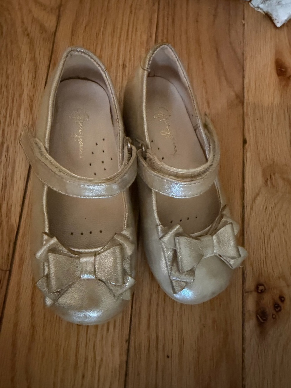 Itty Bitty Toes Gold Mary Jane Shoes with Double Bow